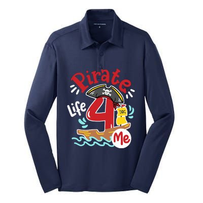 Pirate Life 4 Me 4th Birthday Party Four Years Old Boy Silk Touch Performance Long Sleeve Polo