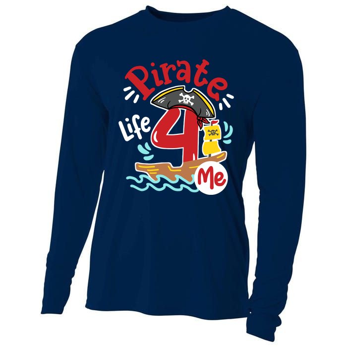 Pirate Life 4 Me 4th Birthday Party Four Years Old Boy Cooling Performance Long Sleeve Crew