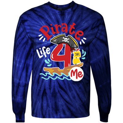 Pirate Life 4 Me 4th Birthday Party Four Years Old Boy Tie-Dye Long Sleeve Shirt