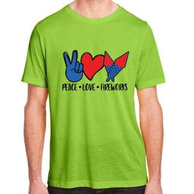 Peace Love 4th Of July Firework Heart Flag American Adult ChromaSoft Performance T-Shirt