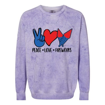 Peace Love 4th Of July Firework Heart Flag American Colorblast Crewneck Sweatshirt