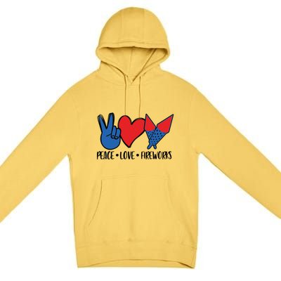 Peace Love 4th Of July Firework Heart Flag American Premium Pullover Hoodie