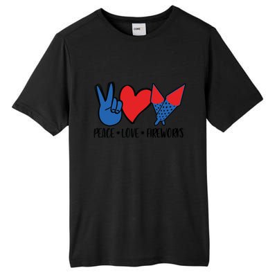 Peace Love 4th Of July Firework Heart Flag American Tall Fusion ChromaSoft Performance T-Shirt