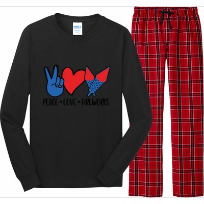 Peace Love 4th Of July Firework Heart Flag American Long Sleeve Pajama Set