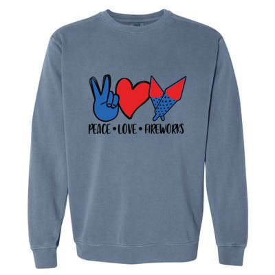 Peace Love 4th Of July Firework Heart Flag American Garment-Dyed Sweatshirt