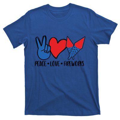 Peace Love 4th Of July Firework Heart Flag American T-Shirt