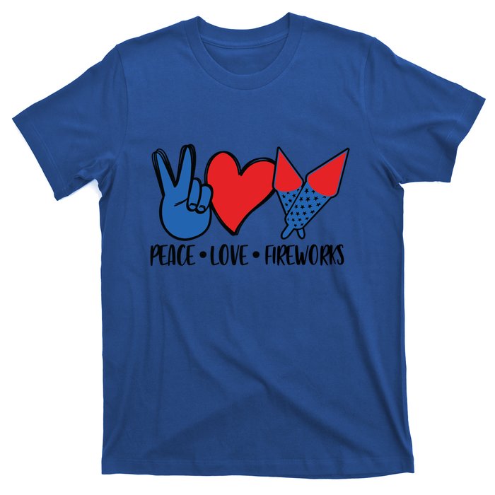 Peace Love 4th Of July Firework Heart Flag American T-Shirt