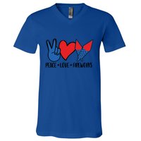 Peace Love 4th Of July Firework Heart Flag American V-Neck T-Shirt