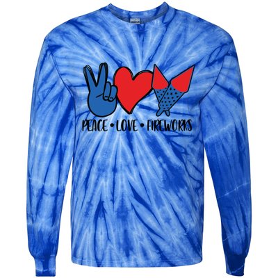 Peace Love 4th Of July Firework Heart Flag American Tie-Dye Long Sleeve Shirt