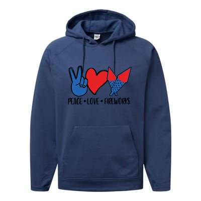 Peace Love 4th Of July Firework Heart Flag American Performance Fleece Hoodie