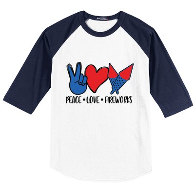 Peace Love 4th Of July Firework Heart Flag American Baseball Sleeve Shirt