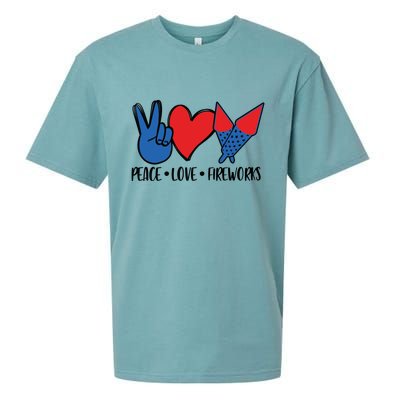 Peace Love 4th Of July Firework Heart Flag American Sueded Cloud Jersey T-Shirt