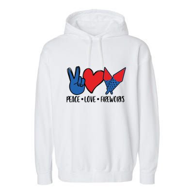 Peace Love 4th Of July Firework Heart Flag American Garment-Dyed Fleece Hoodie