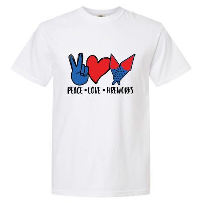 Peace Love 4th Of July Firework Heart Flag American Garment-Dyed Heavyweight T-Shirt