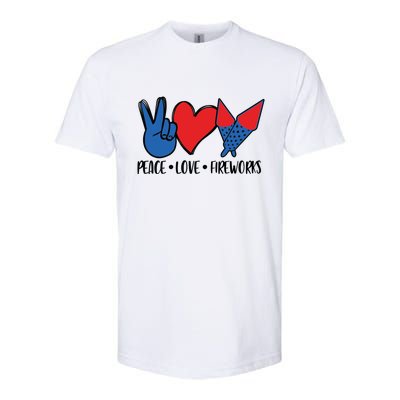 Peace Love 4th Of July Firework Heart Flag American Softstyle CVC T-Shirt