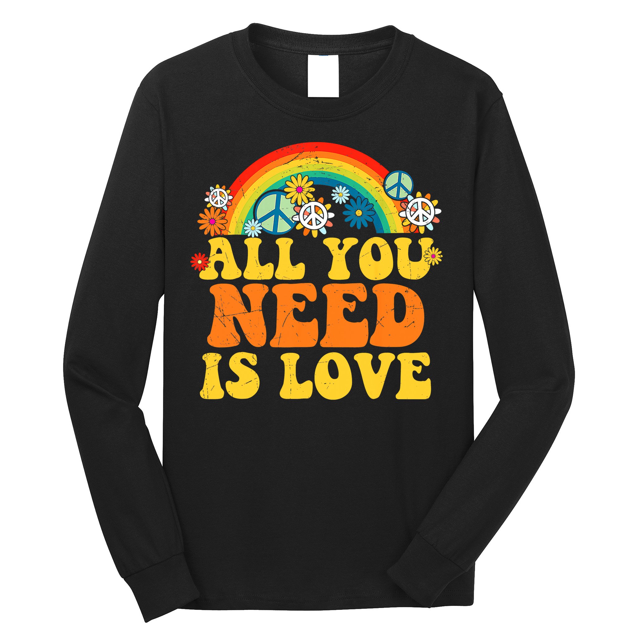PEACE LOVE 60s 70s Tie Dye Groovy Hippie Costume Long Sleeve Shirt