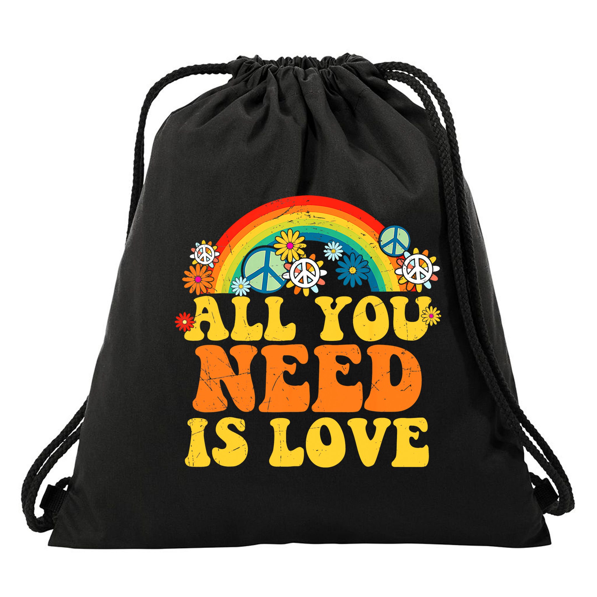 PEACE LOVE 60s 70s Tie Dye Groovy Hippie Costume Drawstring Bag