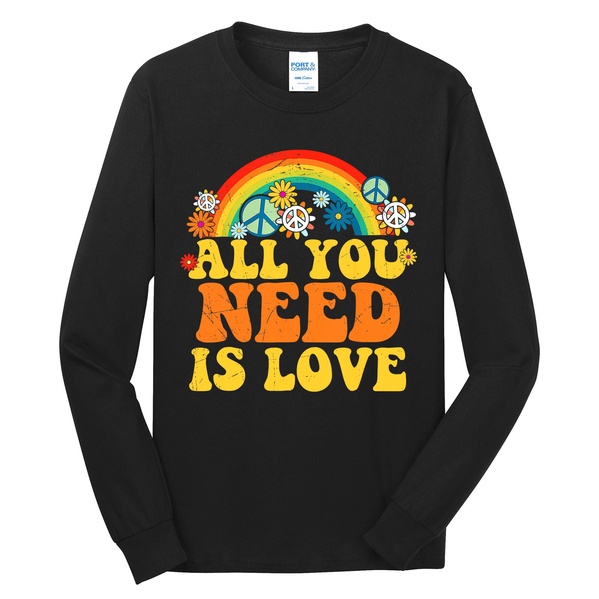 PEACE LOVE 60s 70s Tie Dye Groovy Hippie Costume Tall Long Sleeve T-Shirt