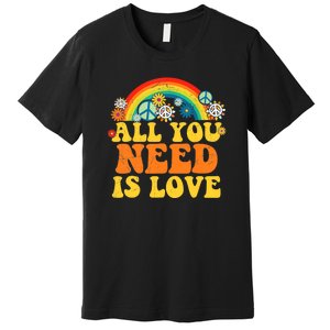 PEACE LOVE 60s 70s Tie Dye Groovy Hippie Costume Premium T-Shirt