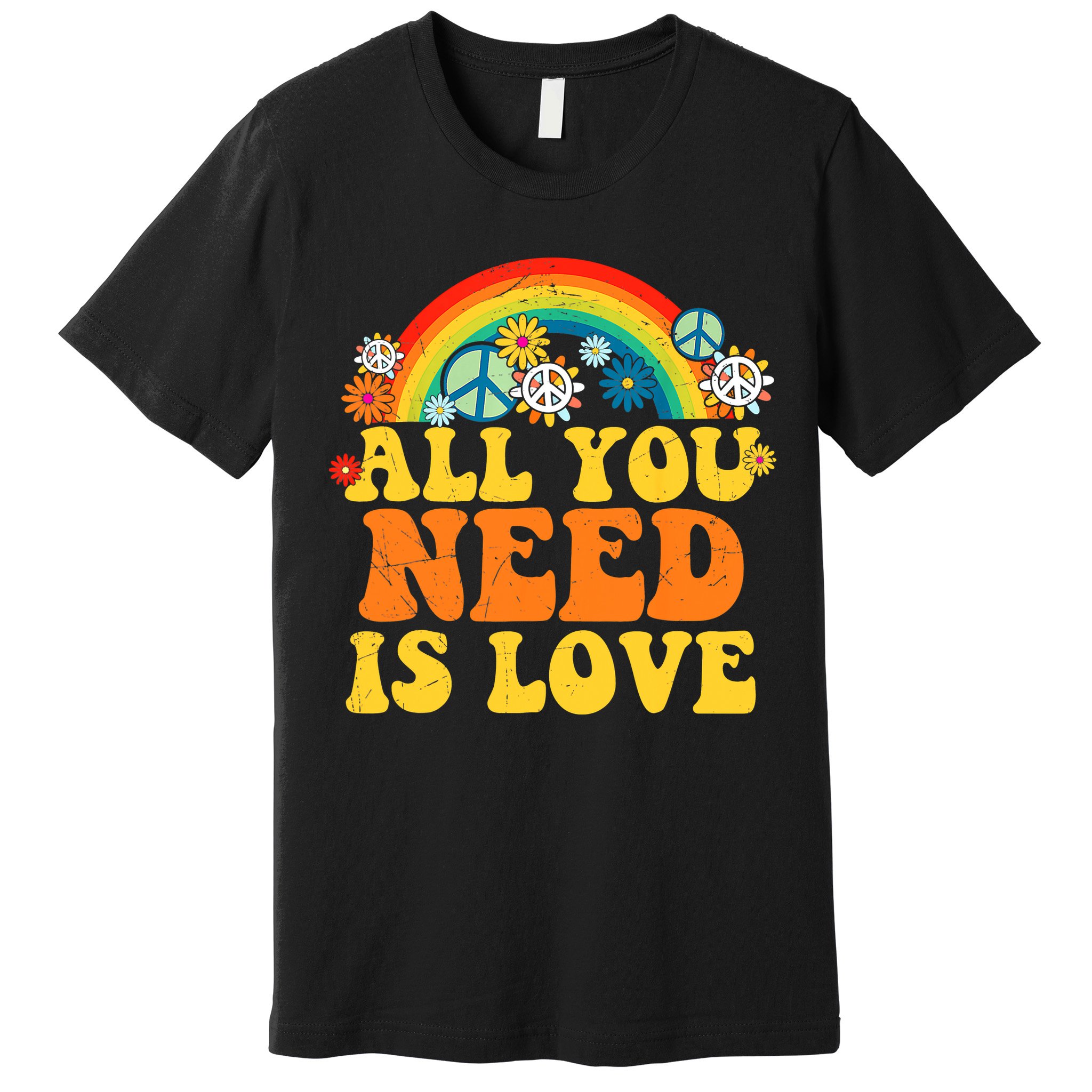 PEACE LOVE 60s 70s Tie Dye Groovy Hippie Costume Premium T-Shirt