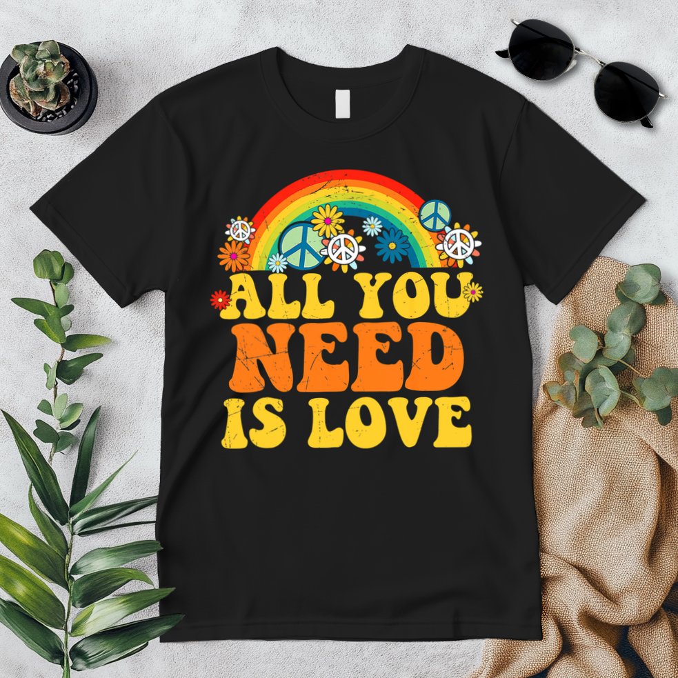 PEACE LOVE 60s 70s Tie Dye Groovy Hippie Costume Premium T-Shirt