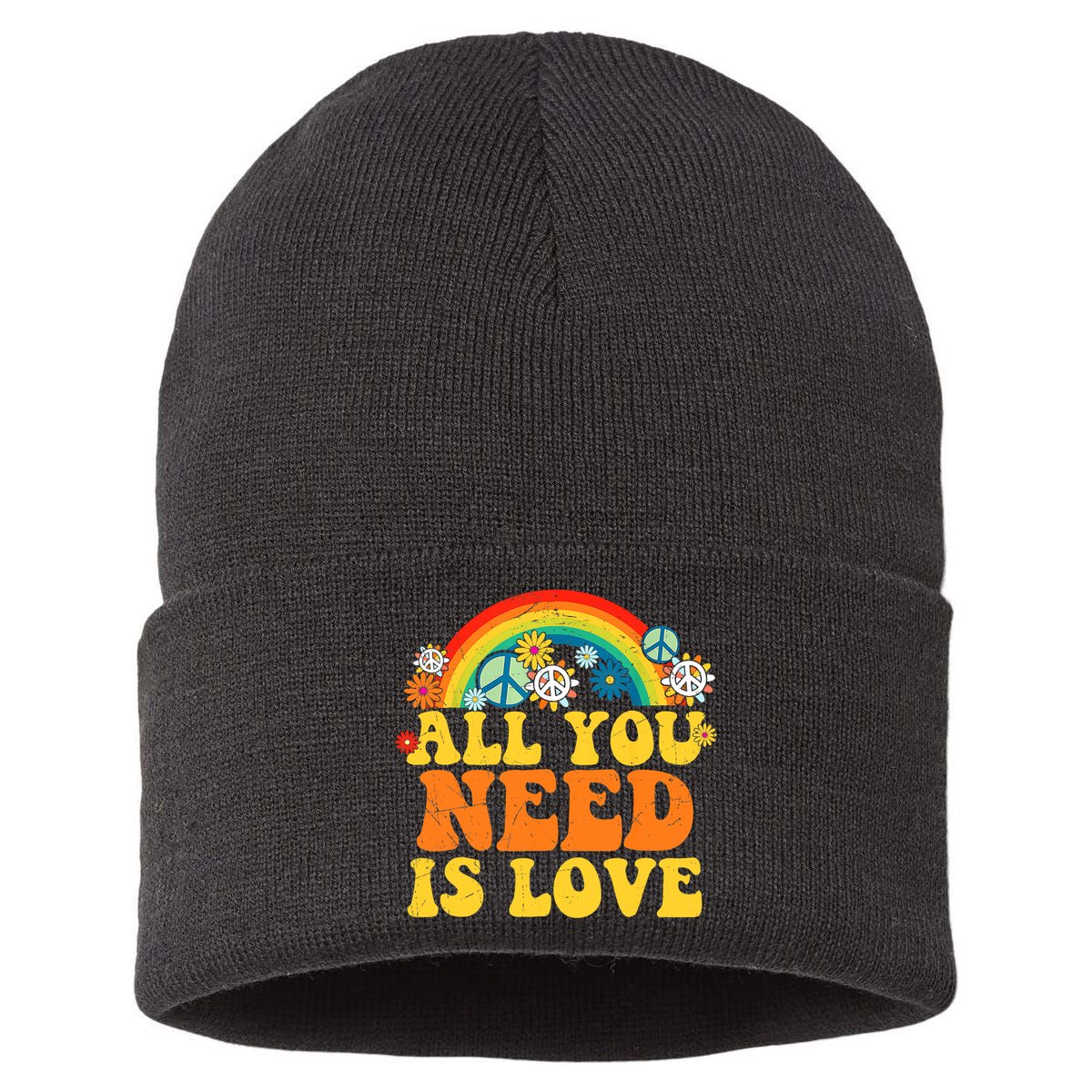 PEACE LOVE 60s 70s Tie Dye Groovy Hippie Costume Sustainable Knit Beanie