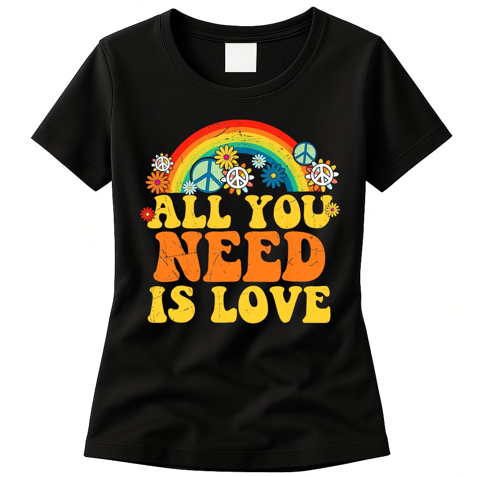 PEACE LOVE 60s 70s Tie Dye Groovy Hippie Costume Womens T-Shirt