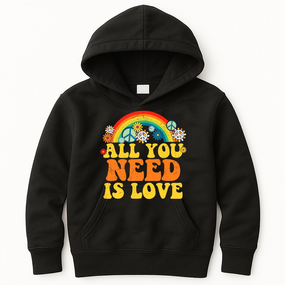 PEACE LOVE 60s 70s Tie Dye Groovy Hippie Costume Kids Hoodie