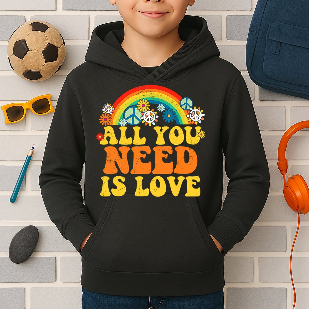 PEACE LOVE 60s 70s Tie Dye Groovy Hippie Costume Kids Hoodie