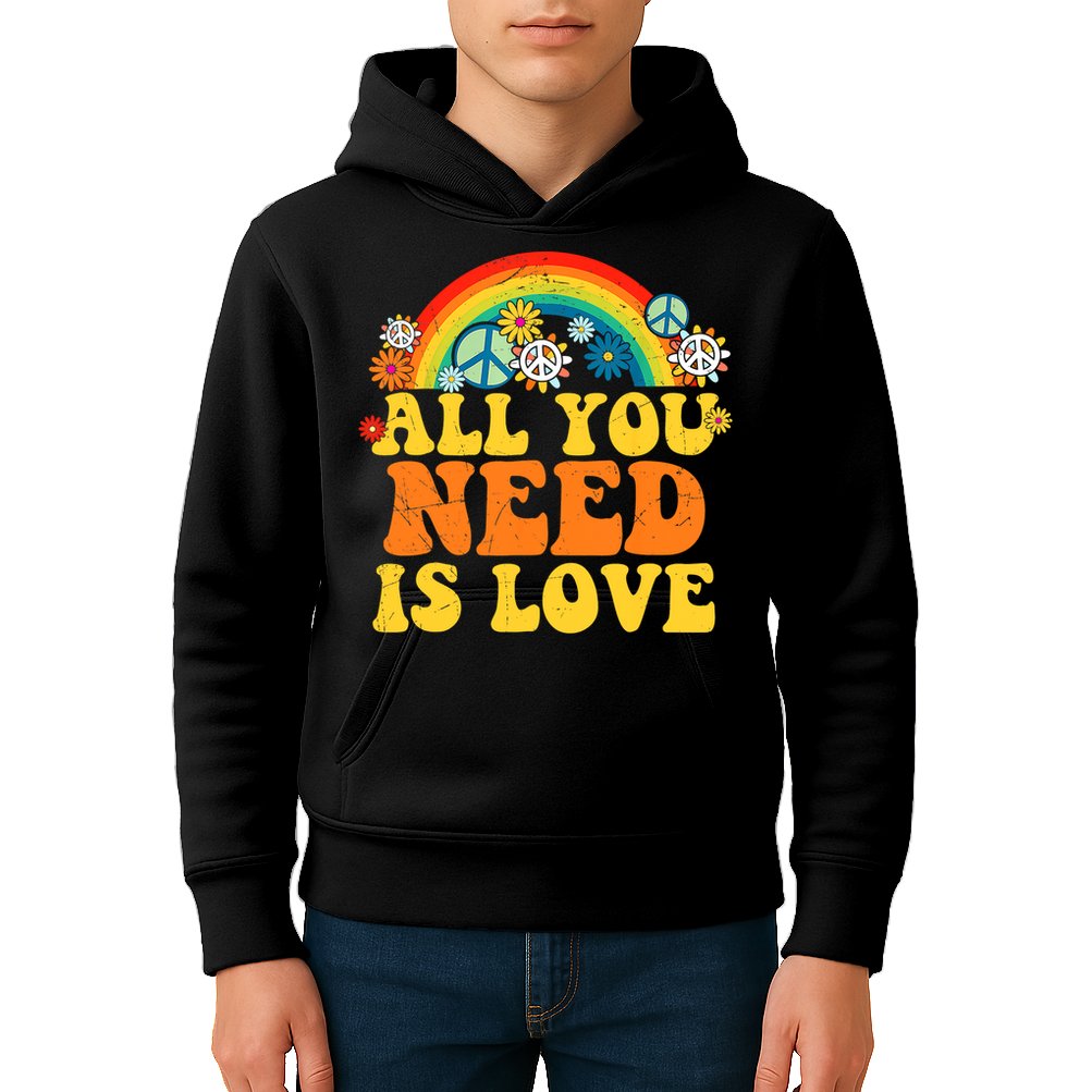 PEACE LOVE 60s 70s Tie Dye Groovy Hippie Costume Kids Hoodie