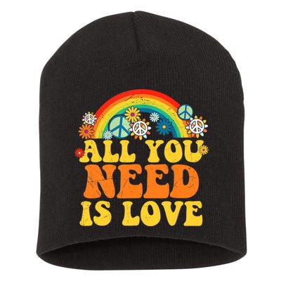 PEACE LOVE 60s 70s Tie Dye Groovy Hippie Costume Short Acrylic Beanie