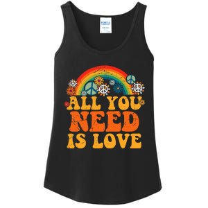 PEACE LOVE 60s 70s Tie Dye Groovy Hippie Costume Halloween Ladies Essential Tank