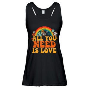 PEACE LOVE 60s 70s Tie Dye Groovy Hippie Costume Halloween Ladies Essential Flowy Tank