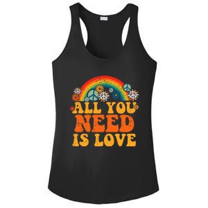 PEACE LOVE 60s 70s Tie Dye Groovy Hippie Costume Halloween Ladies PosiCharge Competitor Racerback Tank