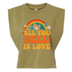 PEACE LOVE 60s 70s Tie Dye Groovy Hippie Costume Halloween Garment-Dyed Women's Muscle Tee