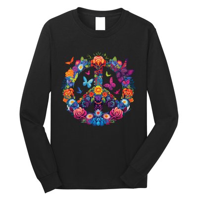 Peace Love 60s 70s Groovy Costume Colorful Flowers Long Sleeve Shirt