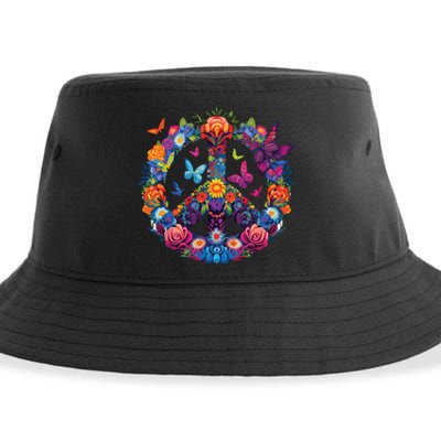 Peace Love 60s 70s Groovy Costume Colorful Flowers Sustainable Bucket Hat