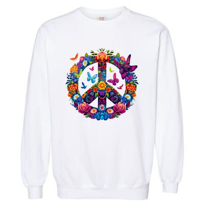 Peace Love 60S 70S Groovy Costume Colorful Flowers Garment-Dyed Sweatshirt