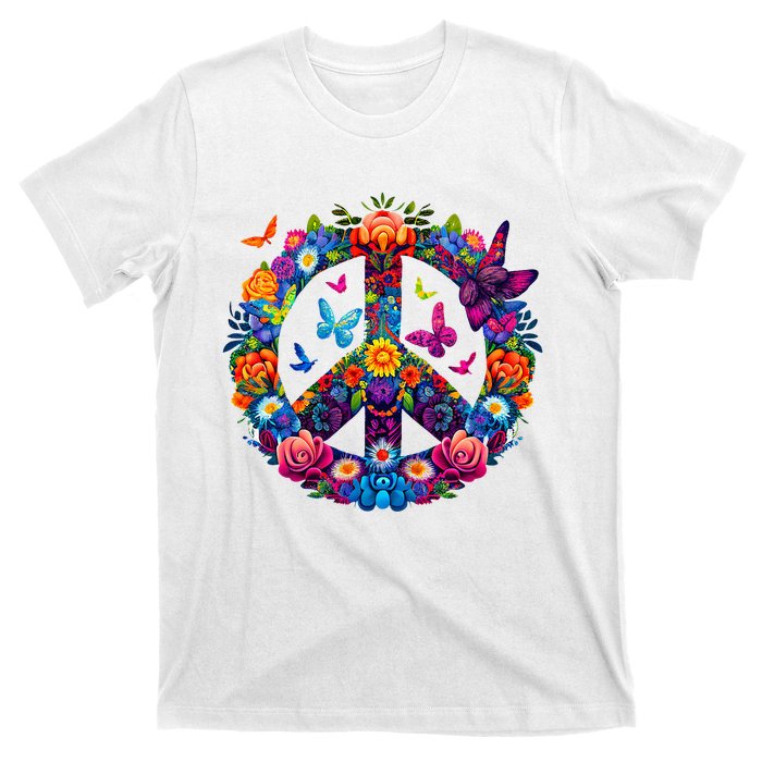 Peace Love 60S 70S Groovy Costume Colorful Flowers T-Shirt