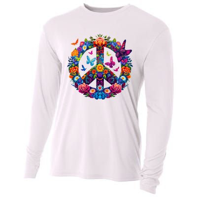 Peace Love 60S 70S Groovy Costume Colorful Flowers Cooling Performance Long Sleeve Crew