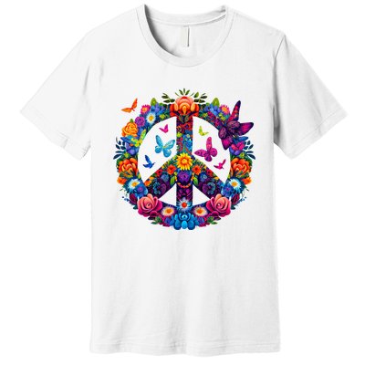 Peace Love 60S 70S Groovy Costume Colorful Flowers Premium T-Shirt