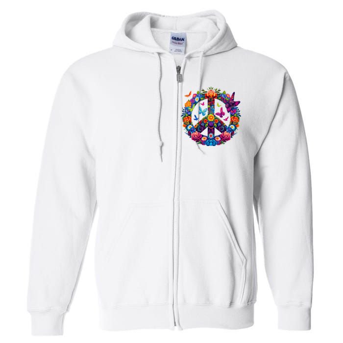 Peace Love 60S 70S Groovy Costume Colorful Flowers Full Zip Hoodie