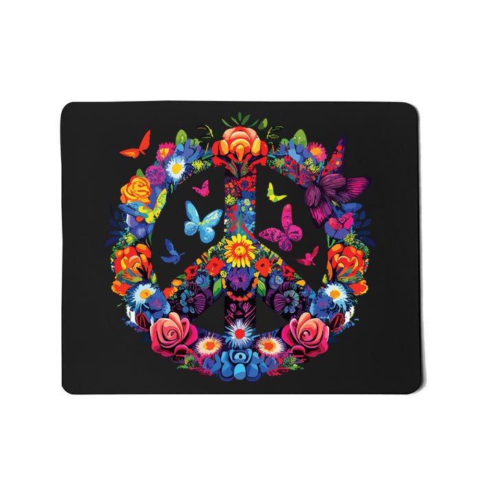 Peace Love 60s 70s Groovy Costume Colorful Flowers Mousepad