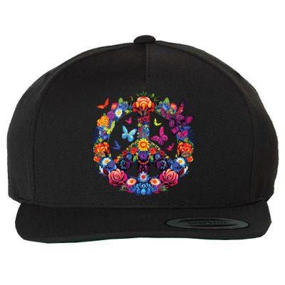 Peace Love 60s 70s Groovy Costume Colorful Flowers Wool Snapback Cap