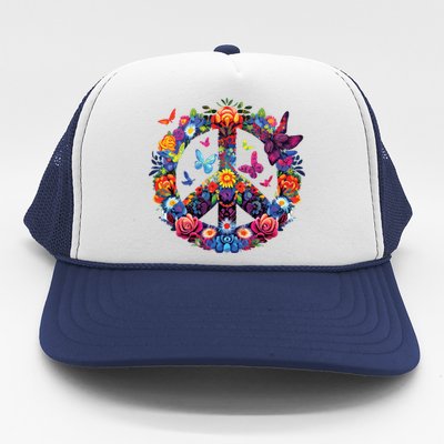 Peace Love 60s 70s Groovy Costume Colorful Flowers Trucker Hat