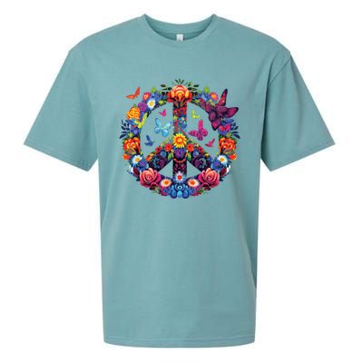 Peace Love 60s 70s Groovy Costume Colorful Flowers Sueded Cloud Jersey T-Shirt