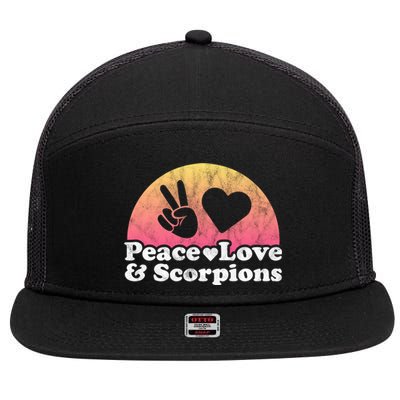 Peace Love And Scorpions Scorpion Gift 7 Panel Mesh Trucker Snapback Hat