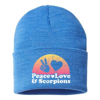 Peace Love And Scorpions Scorpion Gift Sustainable Knit Beanie