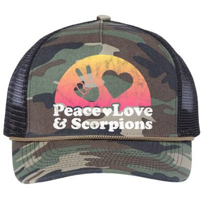 Peace Love And Scorpions Scorpion Gift Retro Rope Trucker Hat Cap