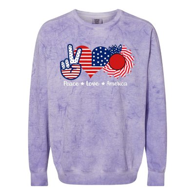 Peace Love America US Flag Fourth Wo 4th Of July Colorblast Crewneck Sweatshirt